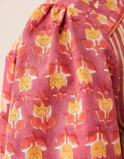 East Devyn Hand Block Print Cotton Top Pink