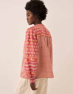 East Devyn Hand Block Print Cotton Top Pink