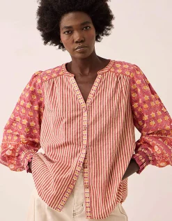 East Devyn Hand Block Print Cotton Top Pink