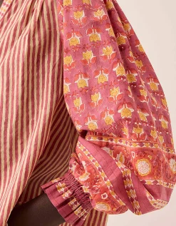 East Devyn Hand Block Print Cotton Top Pink