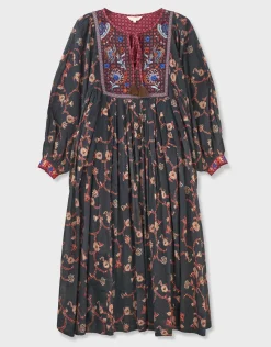 East Elenie Embroidered Midi Dress Black