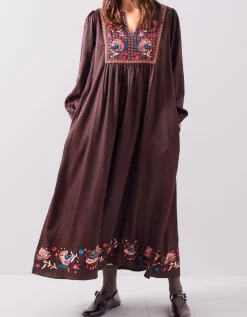 East Eliana Embroidered Midi Dress Brown