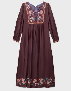 East Eliana Embroidered Midi Dress Brown