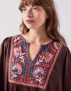 East Eliana Embroidered Midi Dress Brown