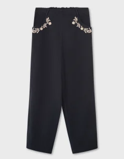 East Esme Embroidered Straight Leg Trousers Grey