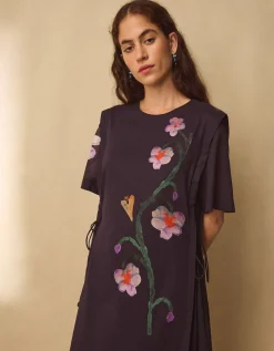 East Filipa Watercolour Floral Midi Dress Blue