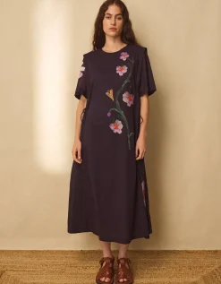 East Filipa Watercolour Floral Midi Dress Blue