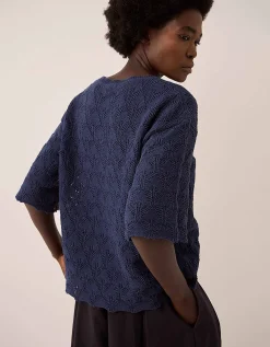East Flora Pointelle Knit Tee Blue