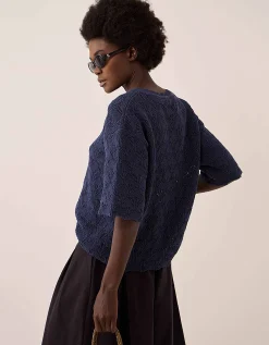 East Flora Pointelle Knit Tee Blue