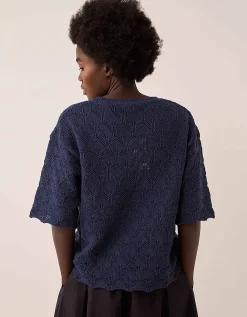 East Flora Pointelle Knit Tee Blue