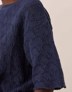 East Flora Pointelle Knit Tee Blue