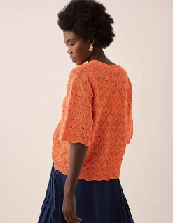 East Flora Pointelle Knit Tee Orange