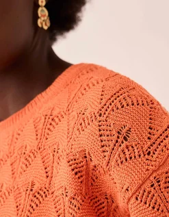 East Flora Pointelle Knit Tee Orange