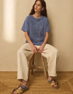 East Florence Floral Embroidered T-shirt Blue