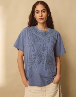 East Florence Floral Embroidered T-shirt Blue