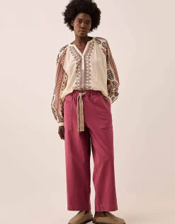 East Gabriette Geometric Print Embroidered Top Ivory