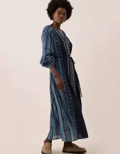 East Gabriette Geometric Print Embroidered Dress Blue