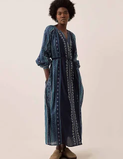 East Gabriette Geometric Print Embroidered Dress Blue