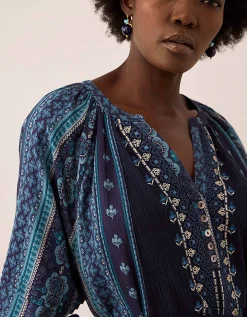 East Gabriette Geometric Print Embroidered Dress Blue