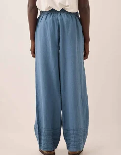 East Hetta Linen Tonal Embroidery Trousers Blue