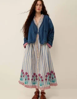 East Juna Denim Botanical Embroidered Jacket Blue