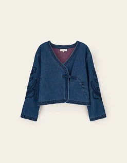 East Juna Denim Botanical Embroidered Jacket Blue