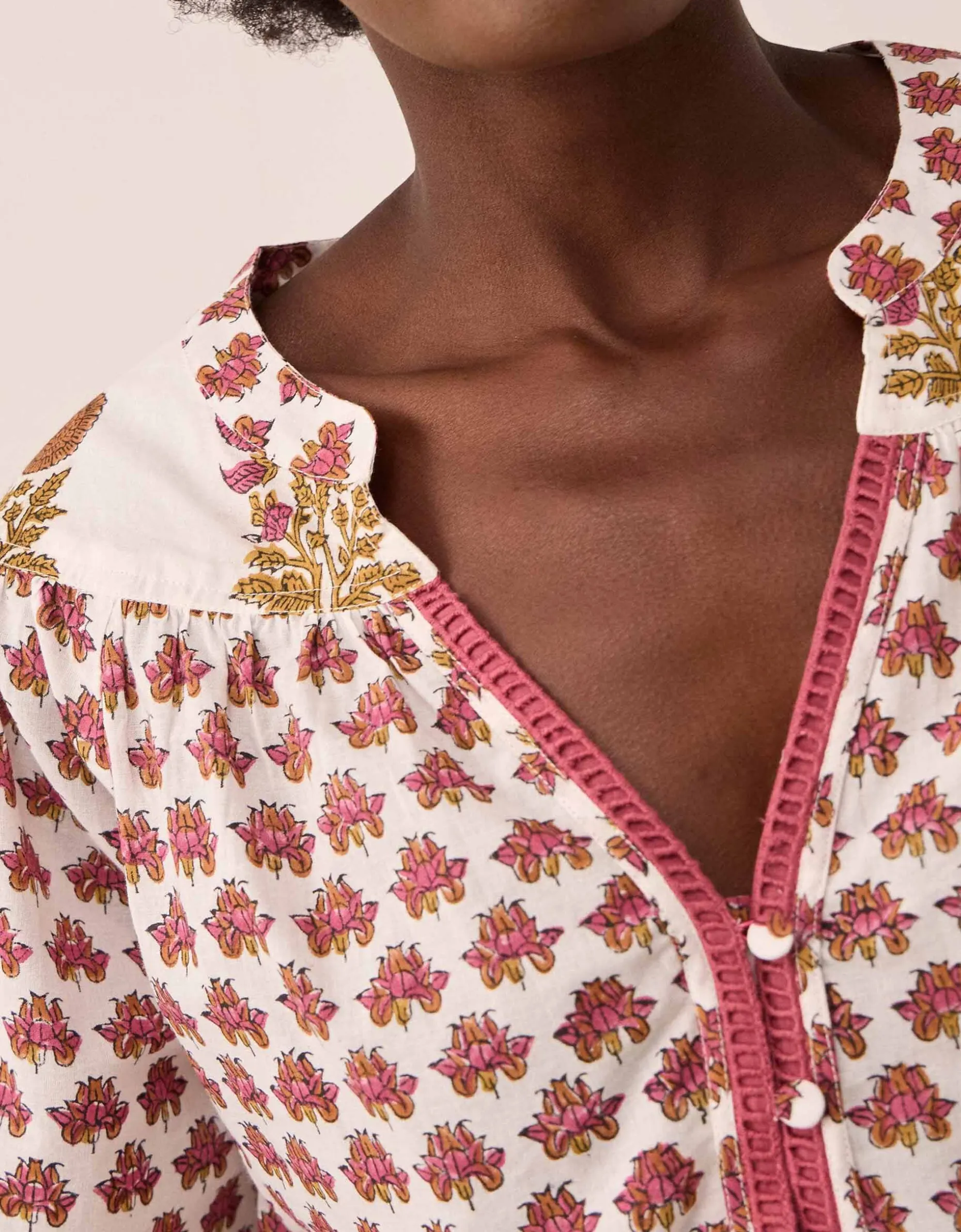 East Karmen Hand Woodblock Blouse Pink