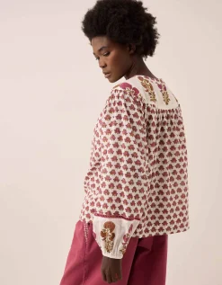 East Karmen Hand Woodblock Blouse Pink
