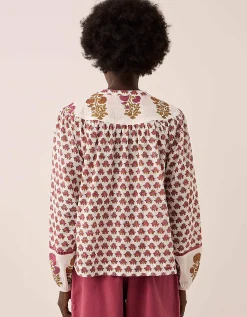 East Karmen Hand Woodblock Cotton Top Pink