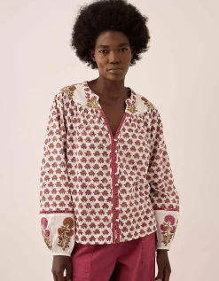 East Karmen Hand Woodblock Cotton Top Pink
