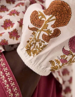 East Karmen Hand Woodblock Cotton Top Pink