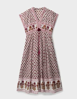 East Karmen Hand Woodblock Cotton Dress Pink