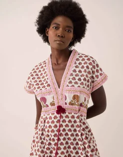 East Karmen Hand Woodblock Cotton Dress Pink