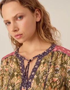 East Kiku Ikat Print Blouse Green