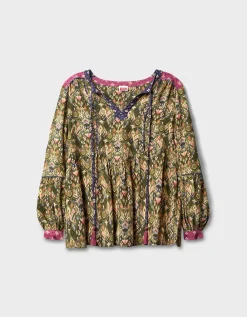 East Kiku Ikat Print Blouse Green
