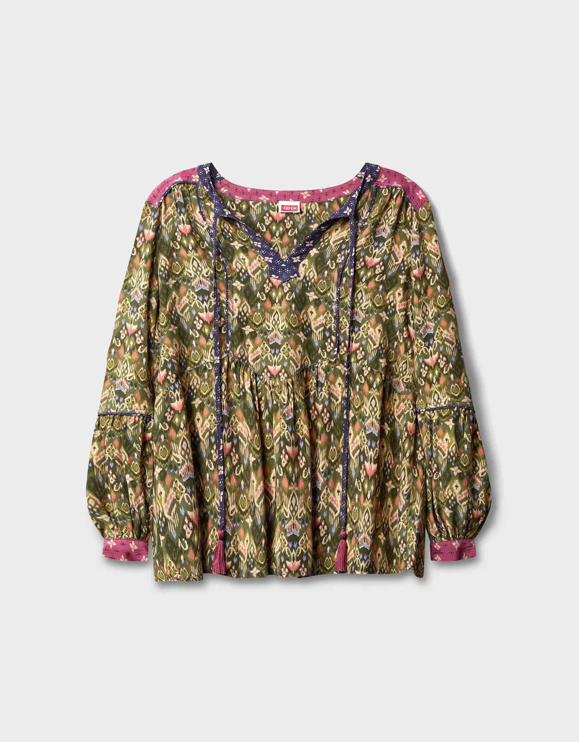 East Kiku Ikat Print Blouse Green