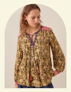 East Kiku Ikat Print Blouse Green
