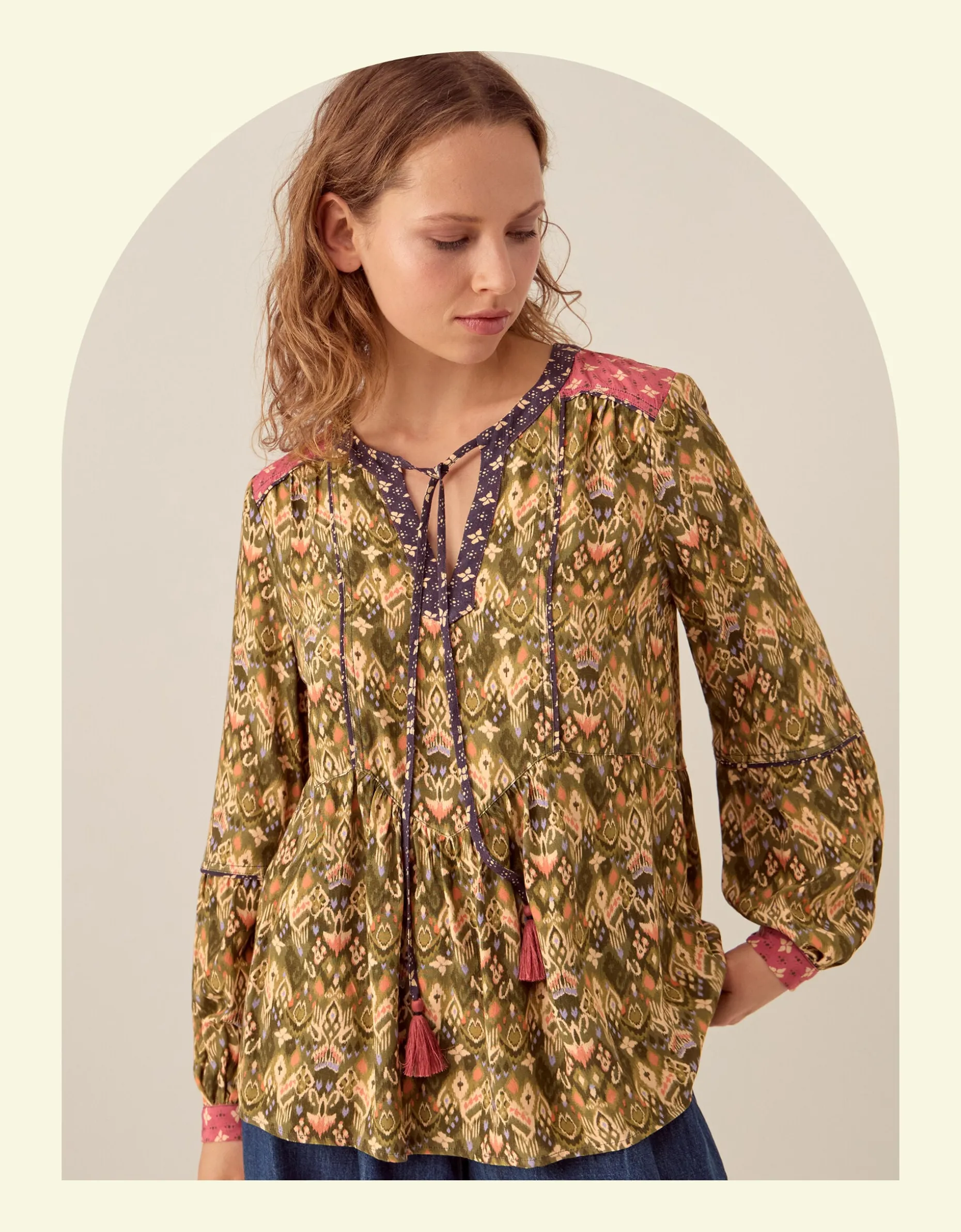 East Kiku Ikat Print Blouse Green