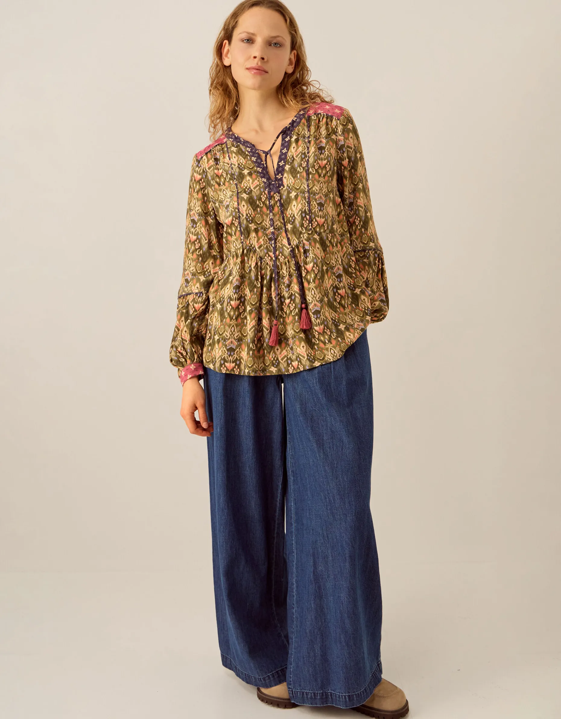 East Kiku Ikat Print Blouse Green
