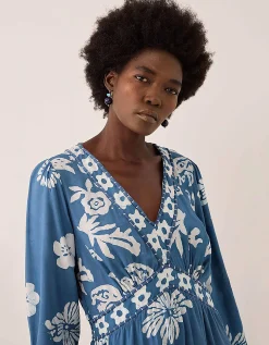 East Kris Hand-Batik Floral Maxi Dress Blue