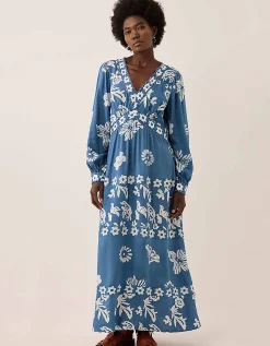 East Kris Hand-Batik Floral Maxi Dress Blue