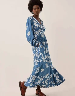 East Kris Hand-Batik Floral Maxi Dress Blue
