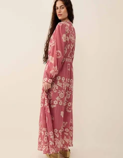 East Kris Hand-Batik Floral Maxi Dress Pink