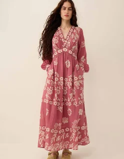 East Kris Hand-Batik Floral Maxi Dress Pink