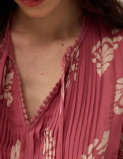 East Krista Hand-Batik Floral Top Pink
