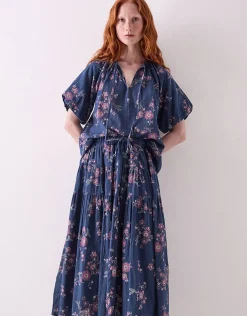 East Layla Floral Print Cotton Top Blue
