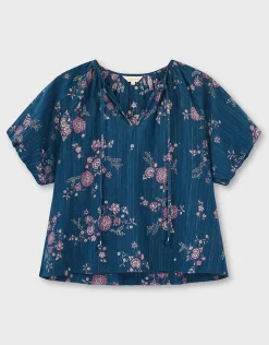 East Layla Floral Print Cotton Top Blue