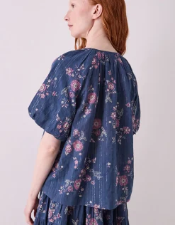 East Layla Floral Print Cotton Top Blue