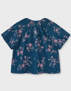 East Layla Floral Print Cotton Top Blue