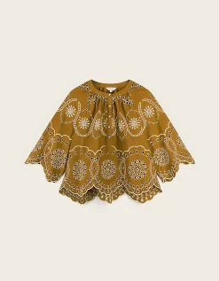 East Leni Floral Broderie Cotton Poplin Top Green